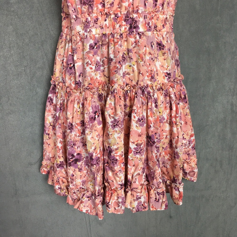 Dear John Pink‎ Floral Tiered Mini Dress XS Smocked Cottagecore - Picture 10 of 16